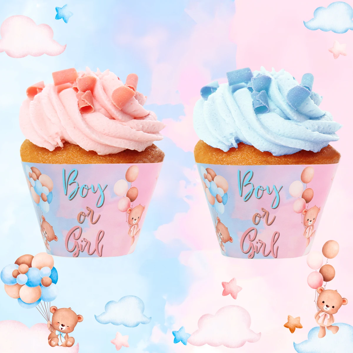 

Gender Reveal Cupcake Wrapper Boy Or Girl Party Decoration Pink And Blue Bear Gender Reveal Party Decoration Kids Baby Shower