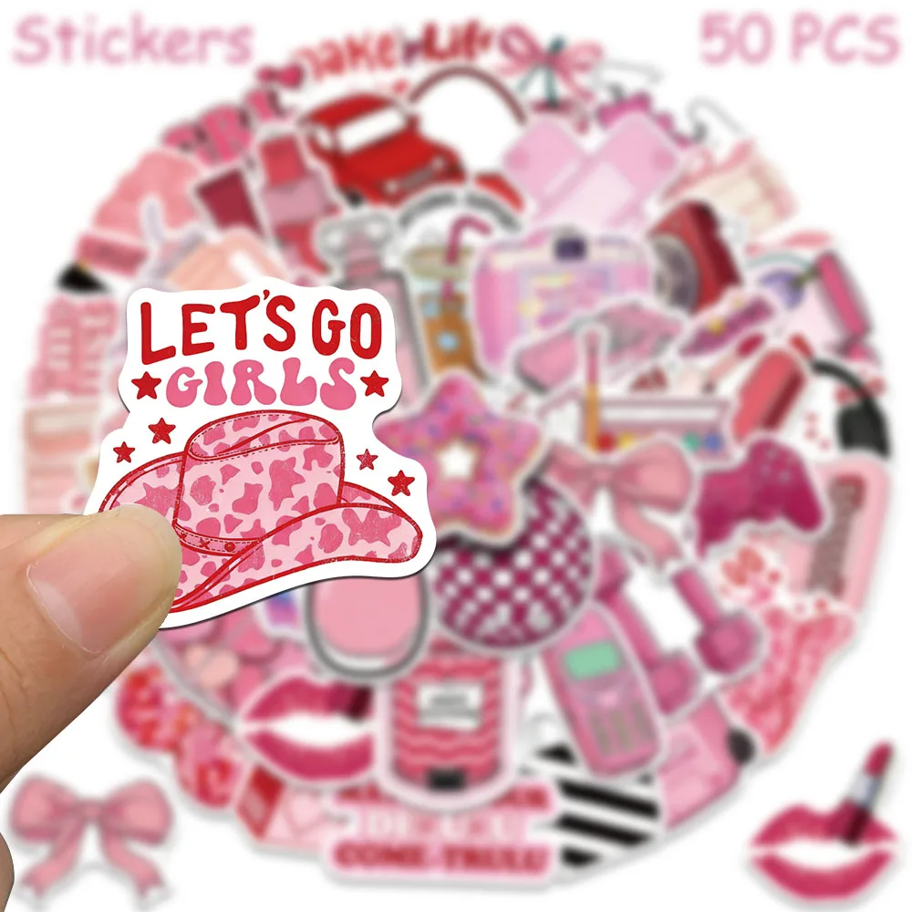 50 peças de adesivos fofos e femininos para impressão, para telefone, laptop, skate, geladeira, capacete, faça você mesmo, adesivos à prova d'água com desenhos animados.