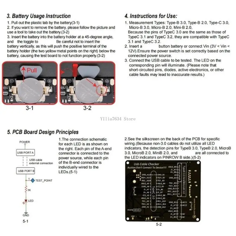Multi Cable Tester Board With LED Indicators Type B MicroB Connectors Portable Design