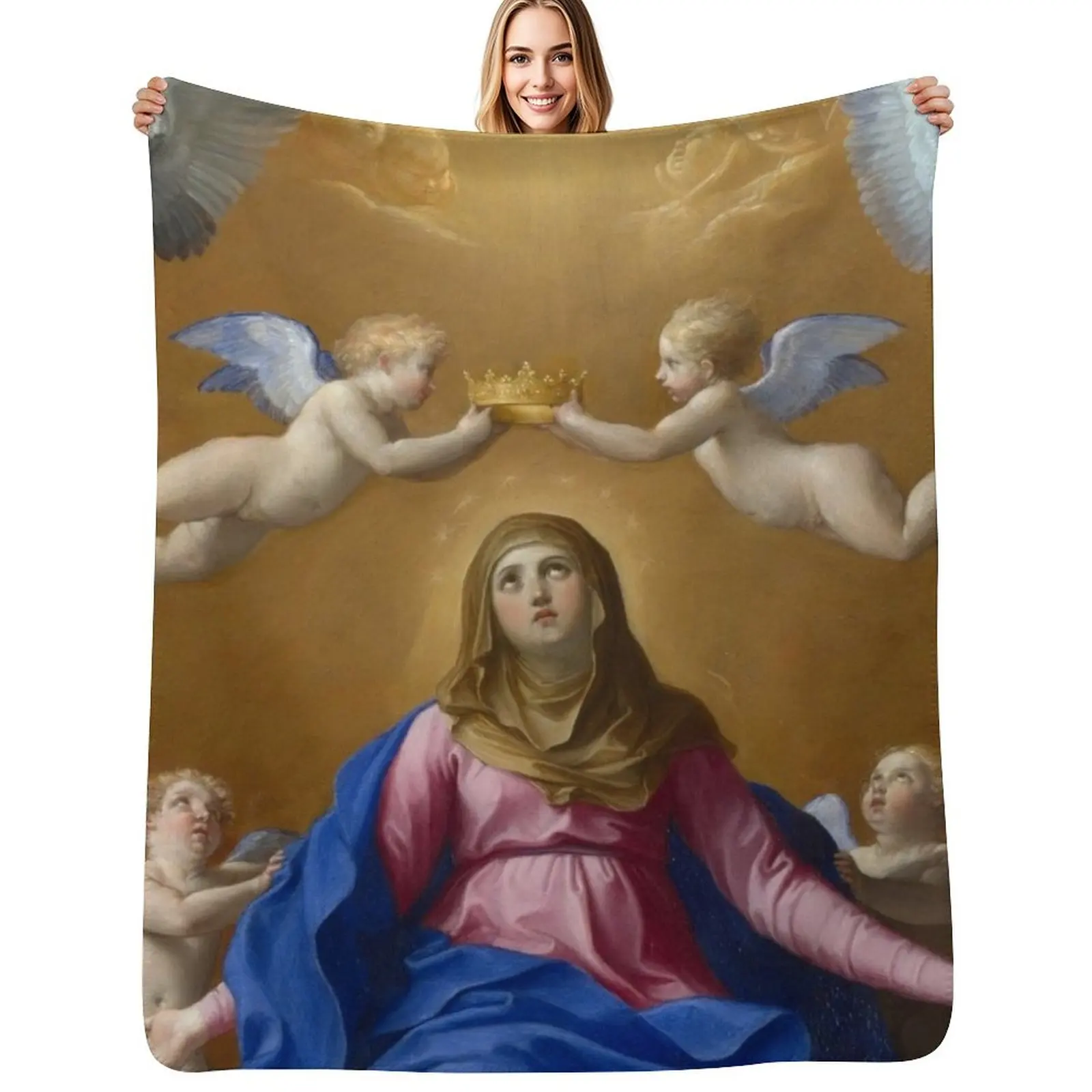 

Virgin Mary Jesus Christ Angels Throw Blanket Soft Home Decor Blanket for Couch Bedroom