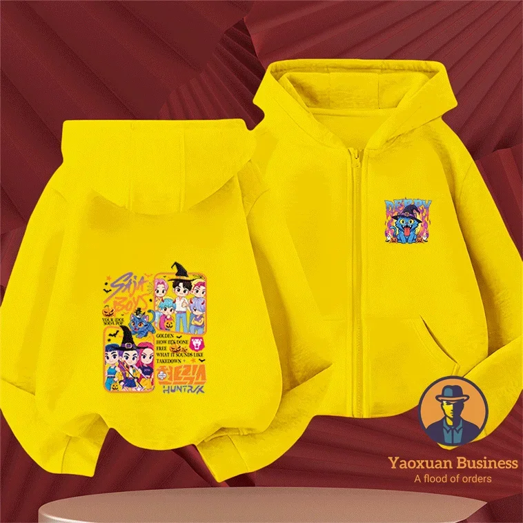 เสื้อฮู้ดซิปเด็กผู้หญิงเด็กผู้ชายลายการ์ตูนน่ารัก แฟชั่นฤดูใบไม้ร่วงฤดูหนาว กันลม อุ่นสบาย สไตล์ KPop Demon Hunters
