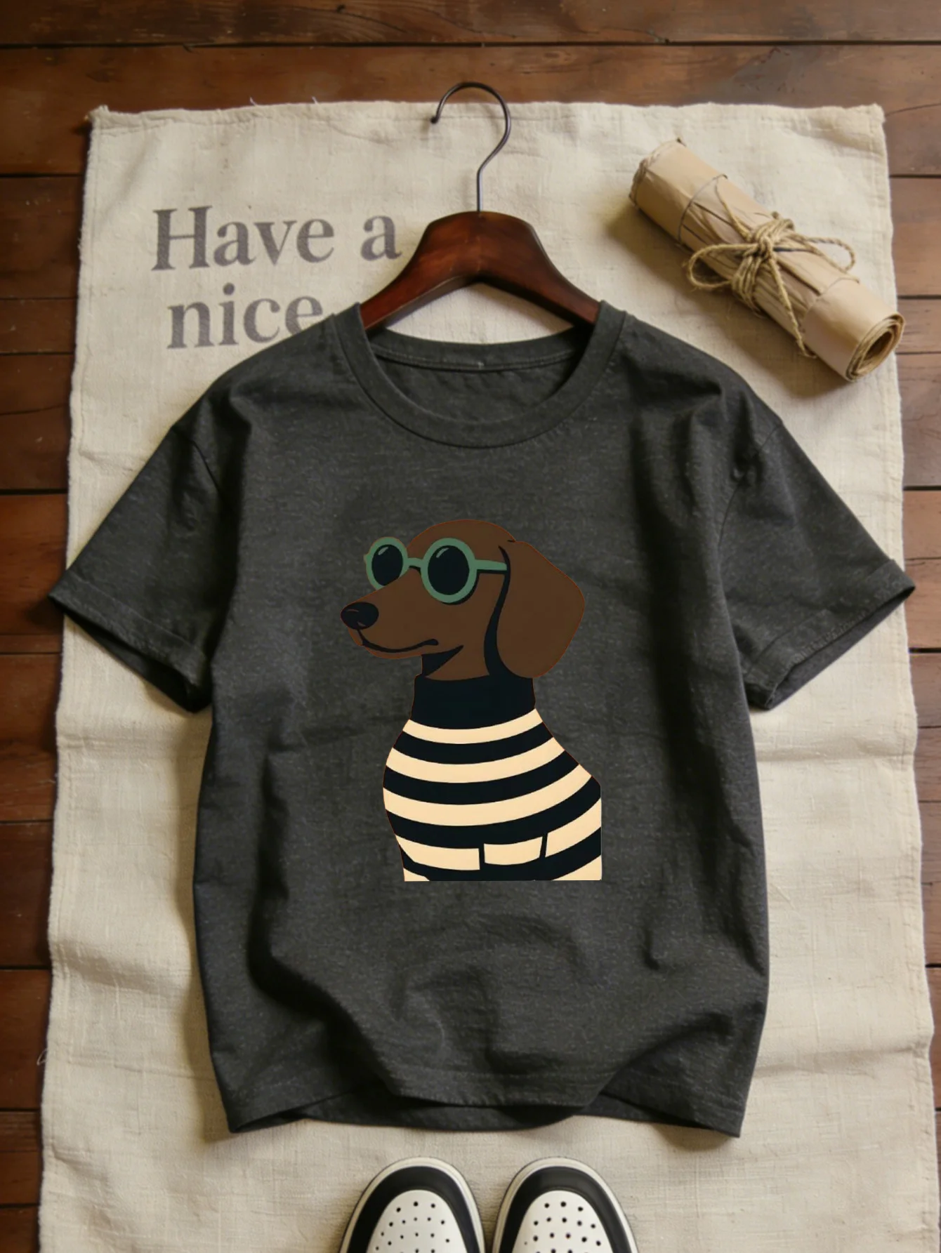 Exquisite Cartoon Dog Print Short Sleeved Street Photo Personalized Outfit T-shirt for Women Fashionable and Casual Daily Tshirt