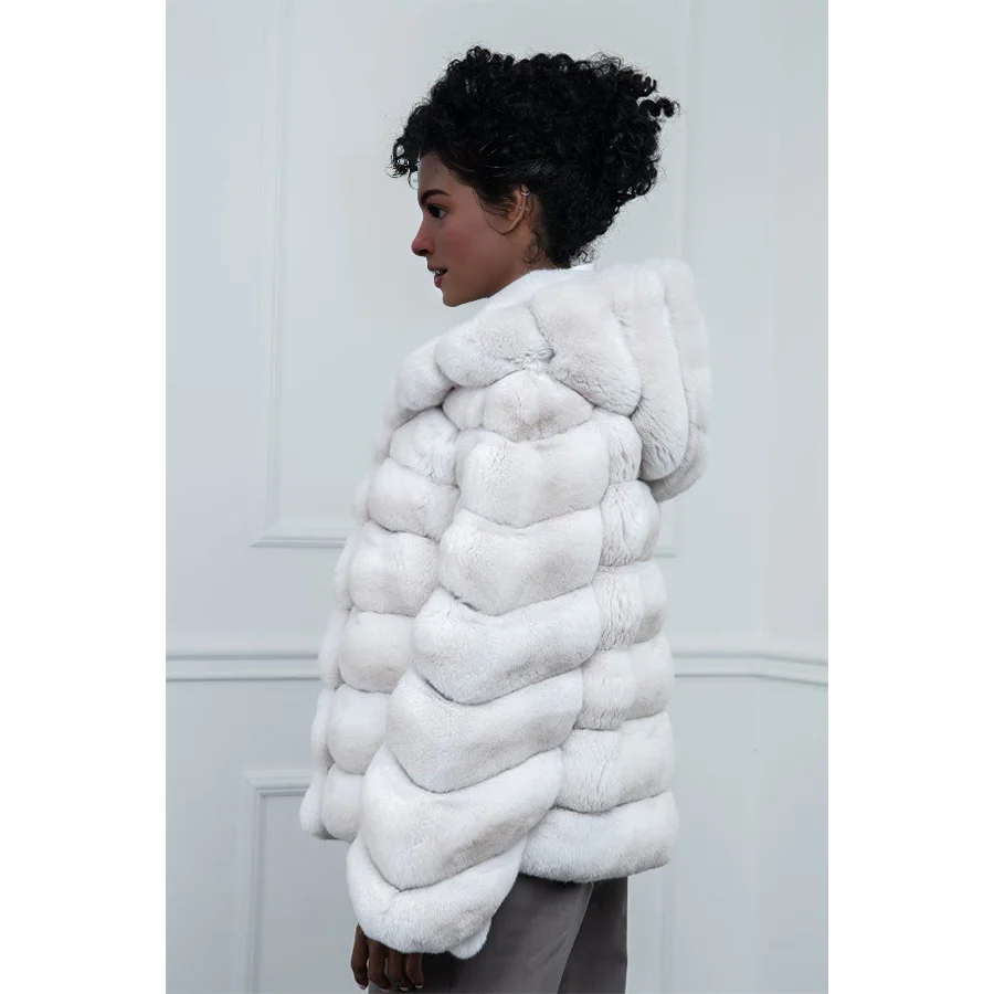 Fur Jackets Female Real Rabbit Fur Coat Luxury Rex Rabbit Fur Coats With Hood Winter Jackets Woman 2024 Short Coat