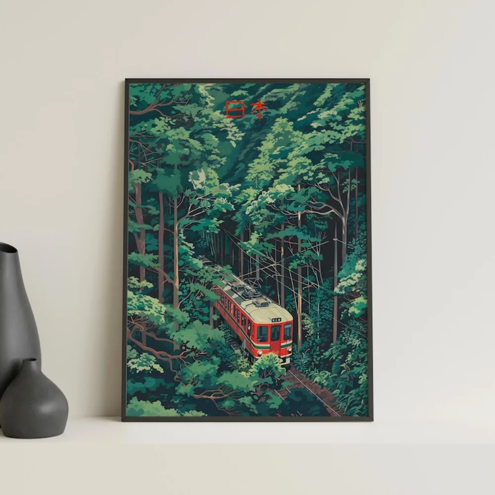 1 Stück rahmenloser Tokio-Zug, Retro-Ästhetik, nostalgischer Vintage-Druck, Kunst für Wohnzimmer, Retro-Dekor, asiatische Kunst, Geschenkidee, Dekor