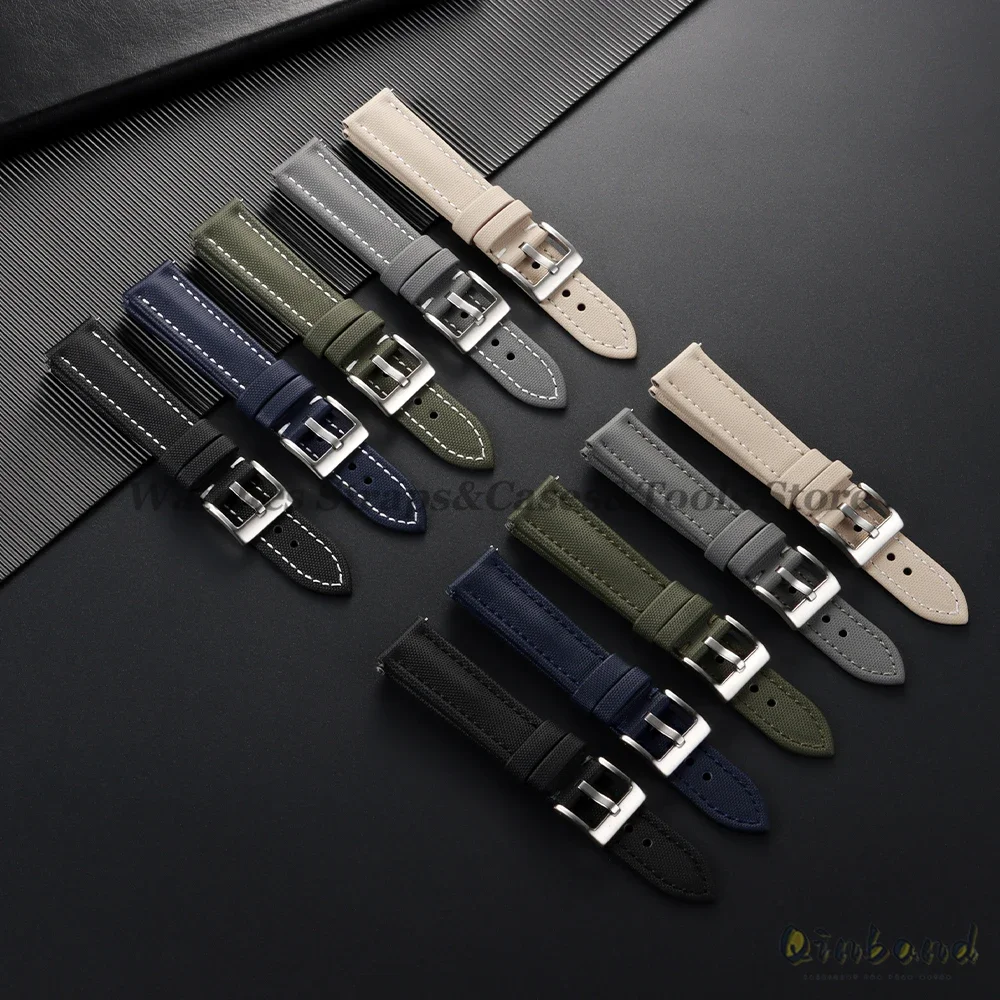 Tali Jam Tangan Kain Layar Rilis Cepat 18/19/20/21/22Mm untuk Penyelam Seiko Jahitan Gelang Kulit Nilon Sejuk untuk Jam Tangan Pintar