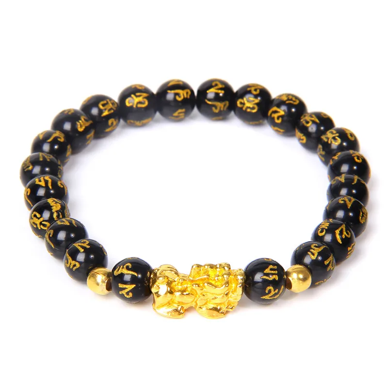 Fengshui Pixiu Bracelet Natural Obsidian Stone Beads Bracelets For Women Men Wealth Good Luck Buddha Unisex Wristband Jewelry