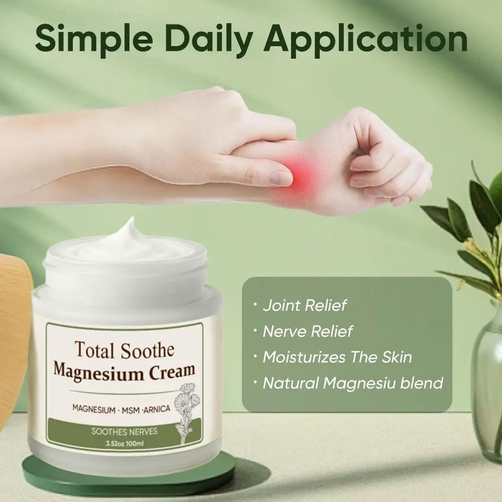 Crema de Magnesio Calmante Total Relief de 60ml con MSM y Árnica, Fórmula Calmante para los Nervios, Crema de Magnesio Confortable