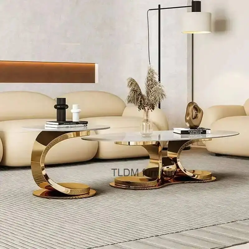 高級感のある白いコーヒーテーブル-モダンデザイン-ミニマリスト-北欧風-サイドテーブル-テーブル脚-金属製-不規則な形-ドゥ-サロン-ホーム家具