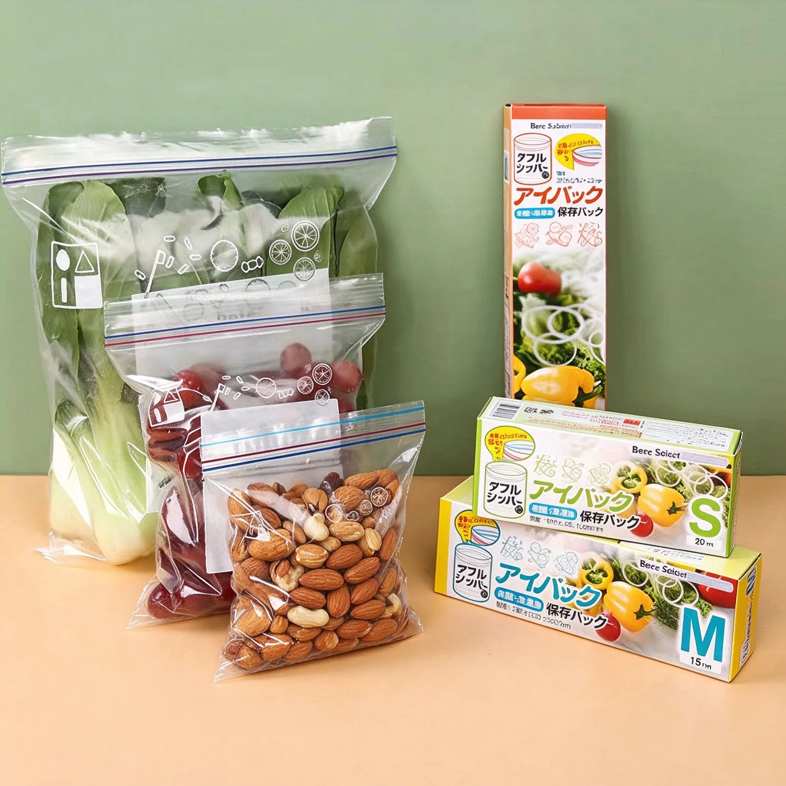 Double Ziplock Food Storage Bags S/M/L BPA Free Reusable Freezer Fresh Bag Write-on Label for Fruit Vegetable Meat Kitchen