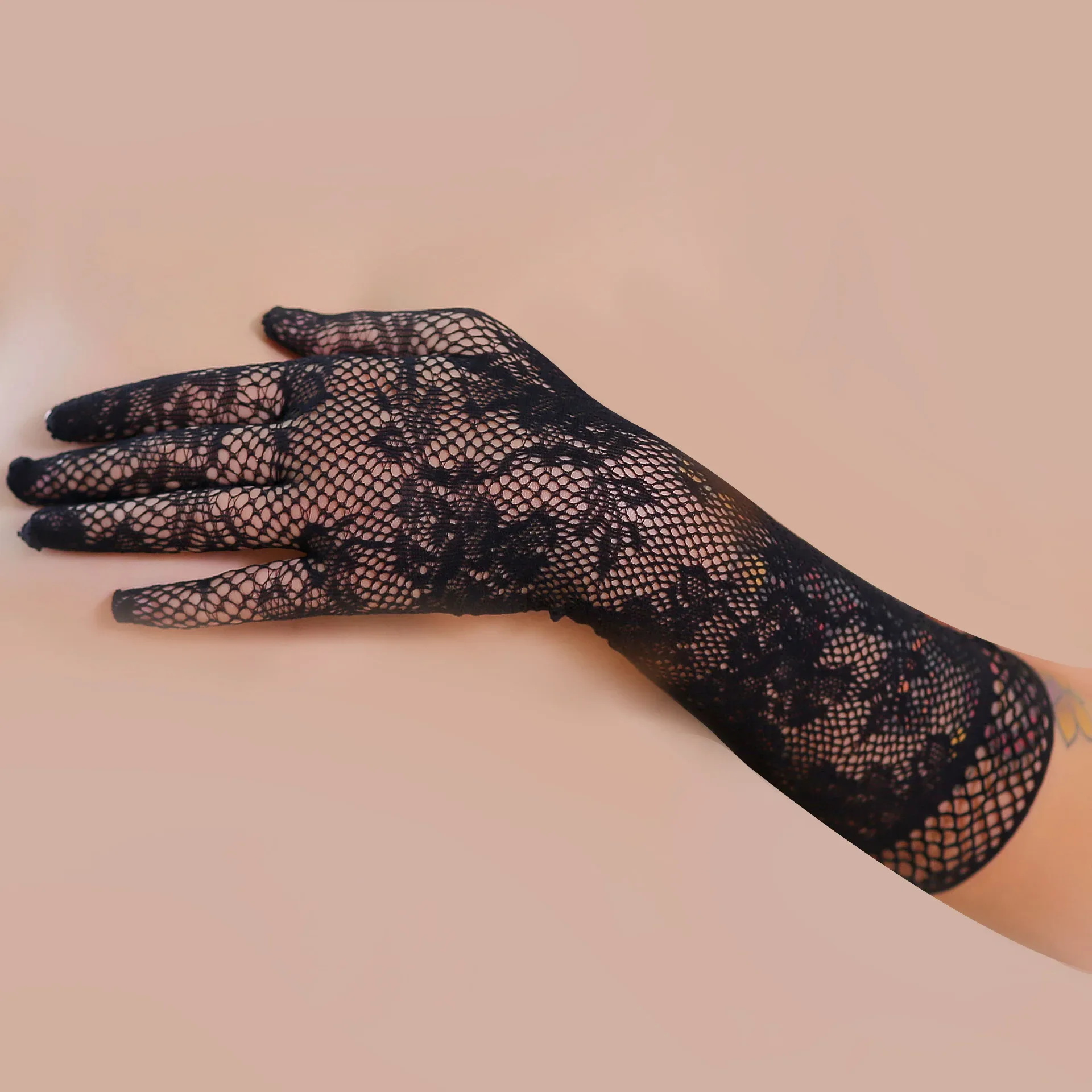 Fashion Sailor Dance Long Fingerless Womens Sexy Lace Gloves Ladies Full Finger Fishnet Gloves Heated Mesh Mitten Handschoenen