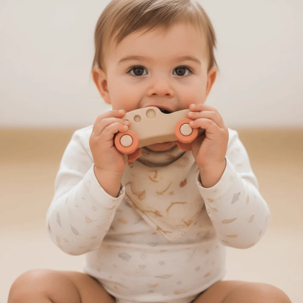 التنسيق بين اليد والعين عضاضة سيليكون عضاضة BPA الحرة الغذاء الصف التسنين سيارة الكرتون سيليكون سيارة الأطفال #5