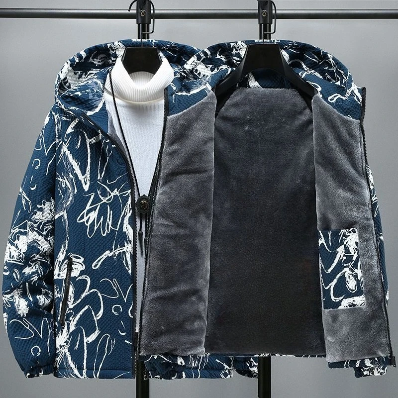 

​ Мужское термохлопковое пальто 2025, уличная куртка большого размера для мальчиков-подростков, капюшон на молнии, усиленные швы ​