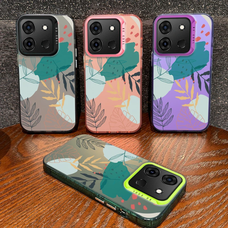 Trendy Luxury Laser Case for Infinix HOT 8 9 10 11 12 NFC 20 30 30 SMART 5 7 PLUS HD TECNO SPARK 10C PLAY Cover Green Leaves