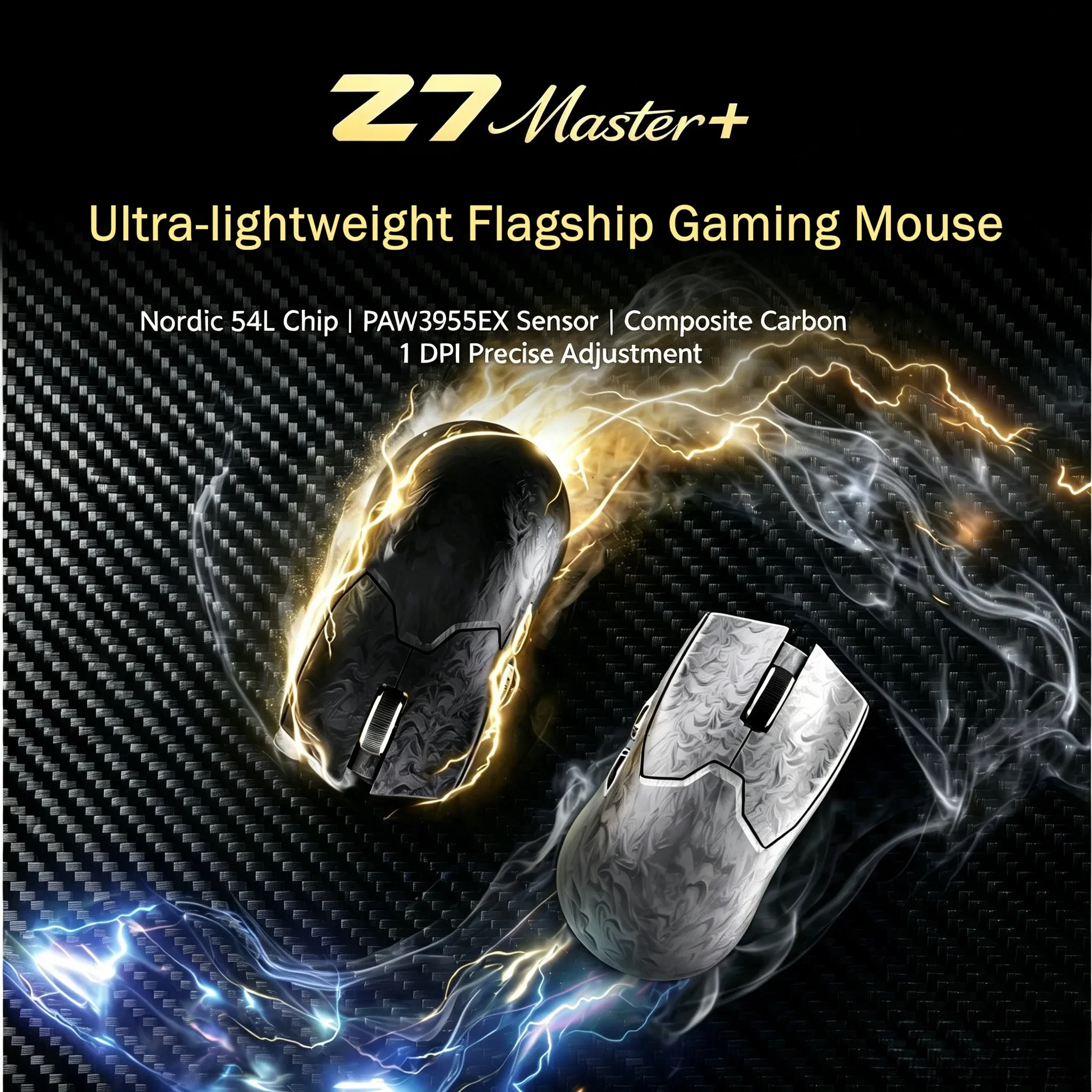 Mouse Gamer Sem Fio EWEADN Z7 Master PAW3955 EX com Taxa de Polling Dupla de 8K, Fibra de Carbono, Ultraleve 52g, Ergonômico Nordic 54L15