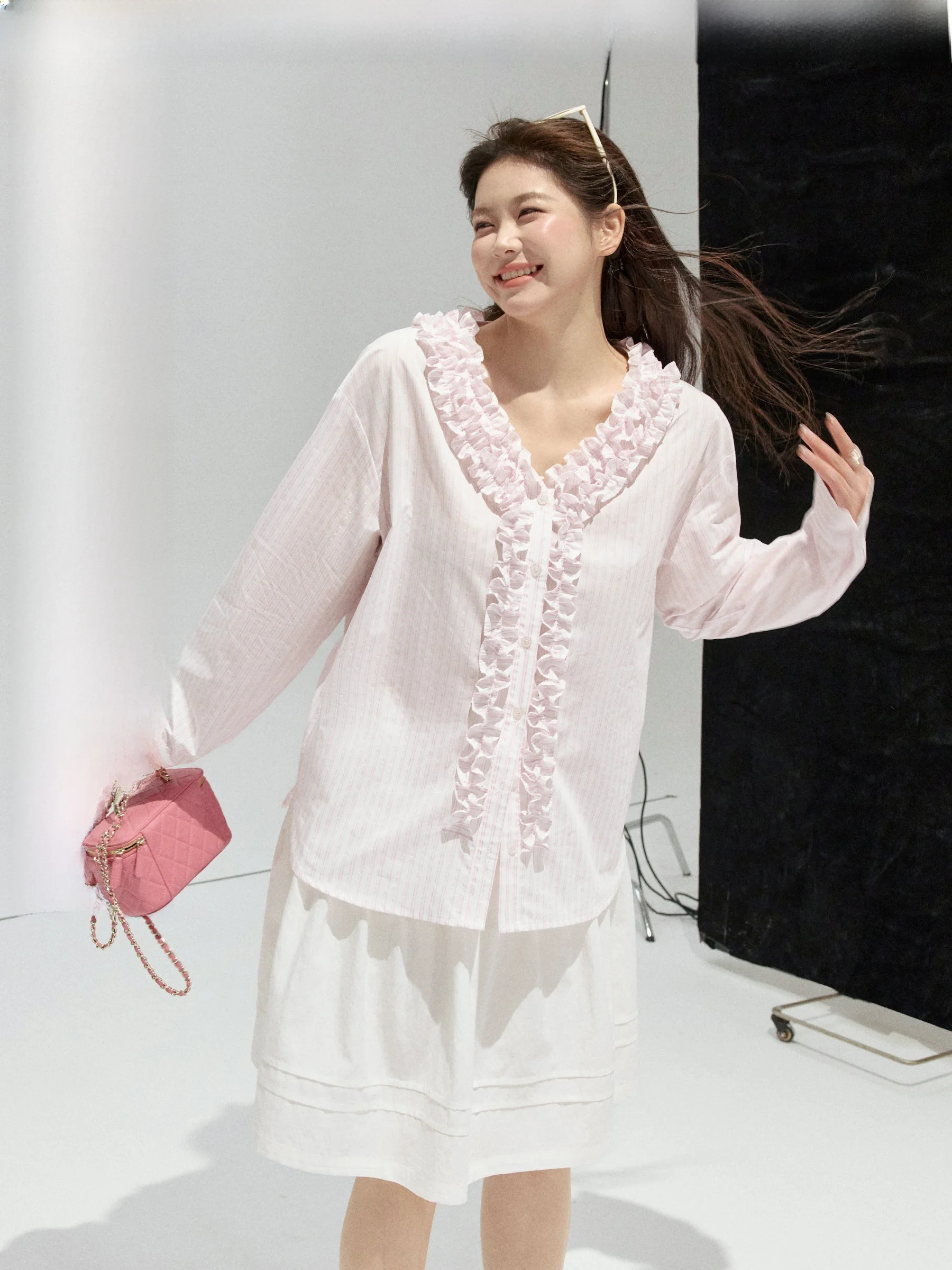 

Женская рубашка JULULOOK Studio Wind-scented Fluffy MM свободного кроя с 3D-кружевом и полосками, больших размеров, на пуговицах, из смесового хлопка