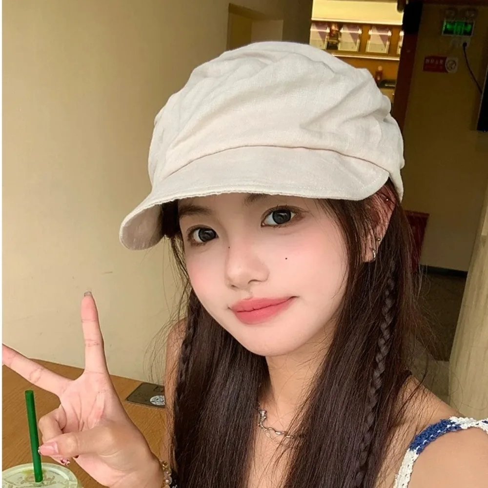 

Fashion Japanese Linen Berets Classic Versatile Newsboy Hats Pleated Casual Peaked Caps Streetwear