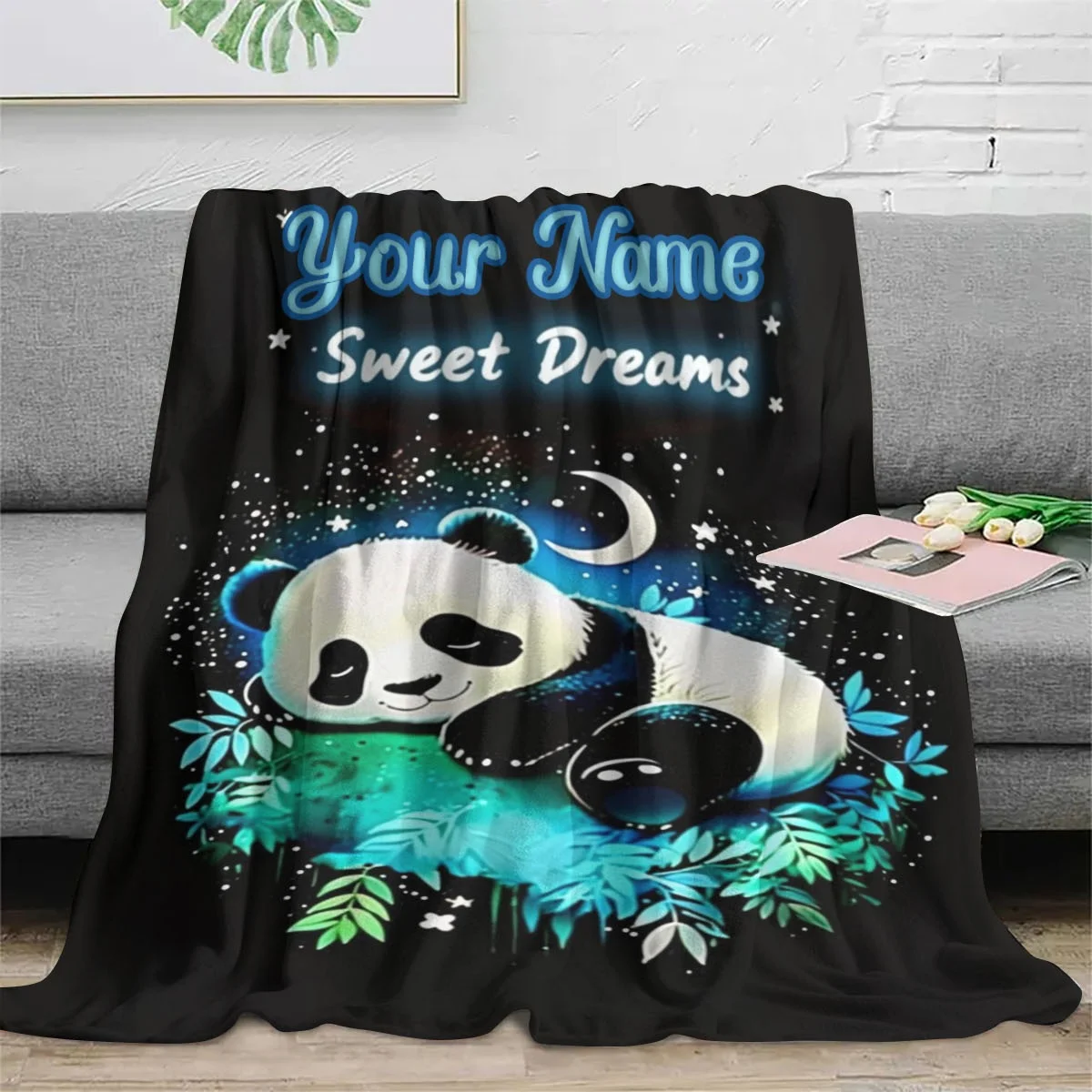 

Настраиваемое одеяло с рисунком милой панды, мягкая фланель, подходящая для кровати, дивана, офисной шаль, подходит для всех сезонов