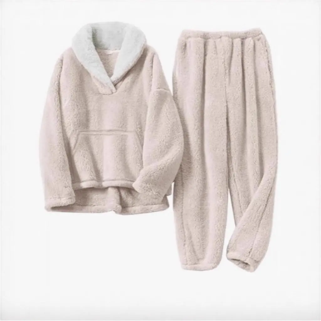 

Women's Fluffy Pajamas Set Wool Pullover Plush Casual Comfortable Winter Trendy with Pockets Style