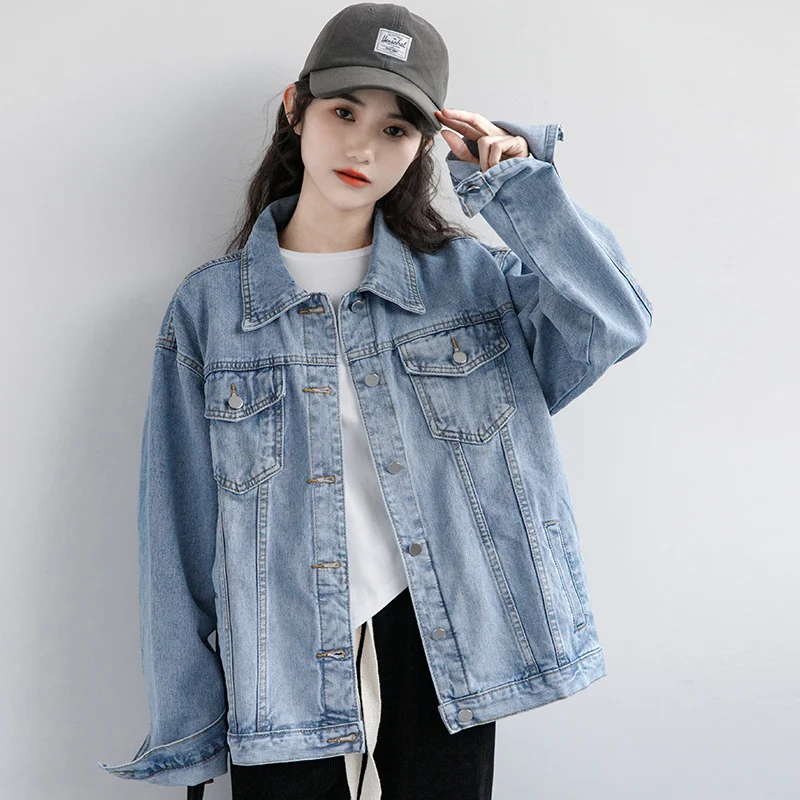 Women\'s Denim Jacket Spring Autumn New High Street Jeans Coat Oversize Loose Basic Jackets Simple Versatile Lapel Outerwear