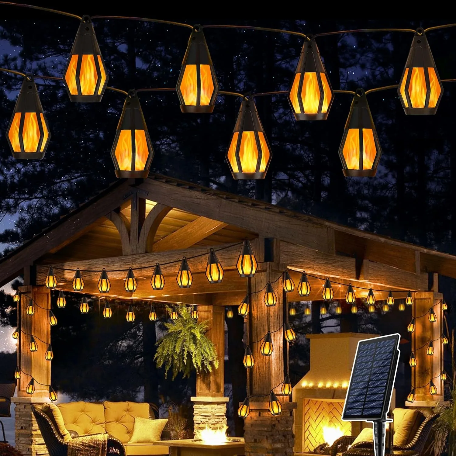 

Outdoor Solar String Lights Waterproof Patio Light with 15 Flame Light Bulbs for Garden Yard Halloween Decorations Light