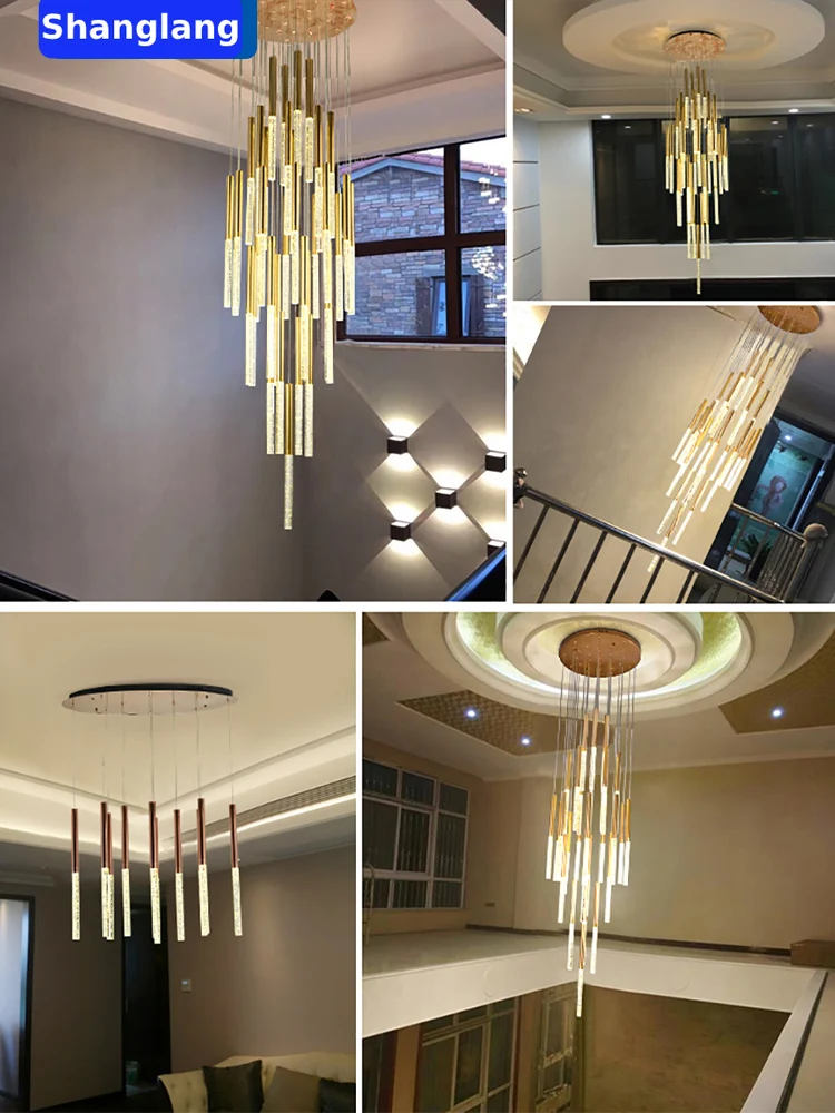 Moderna scala di cristallo di lusso lampadario a Led illuminazione Loft lampade a sospensione lunghe soggiorno sala da pranzo lampade a sospensione in oro