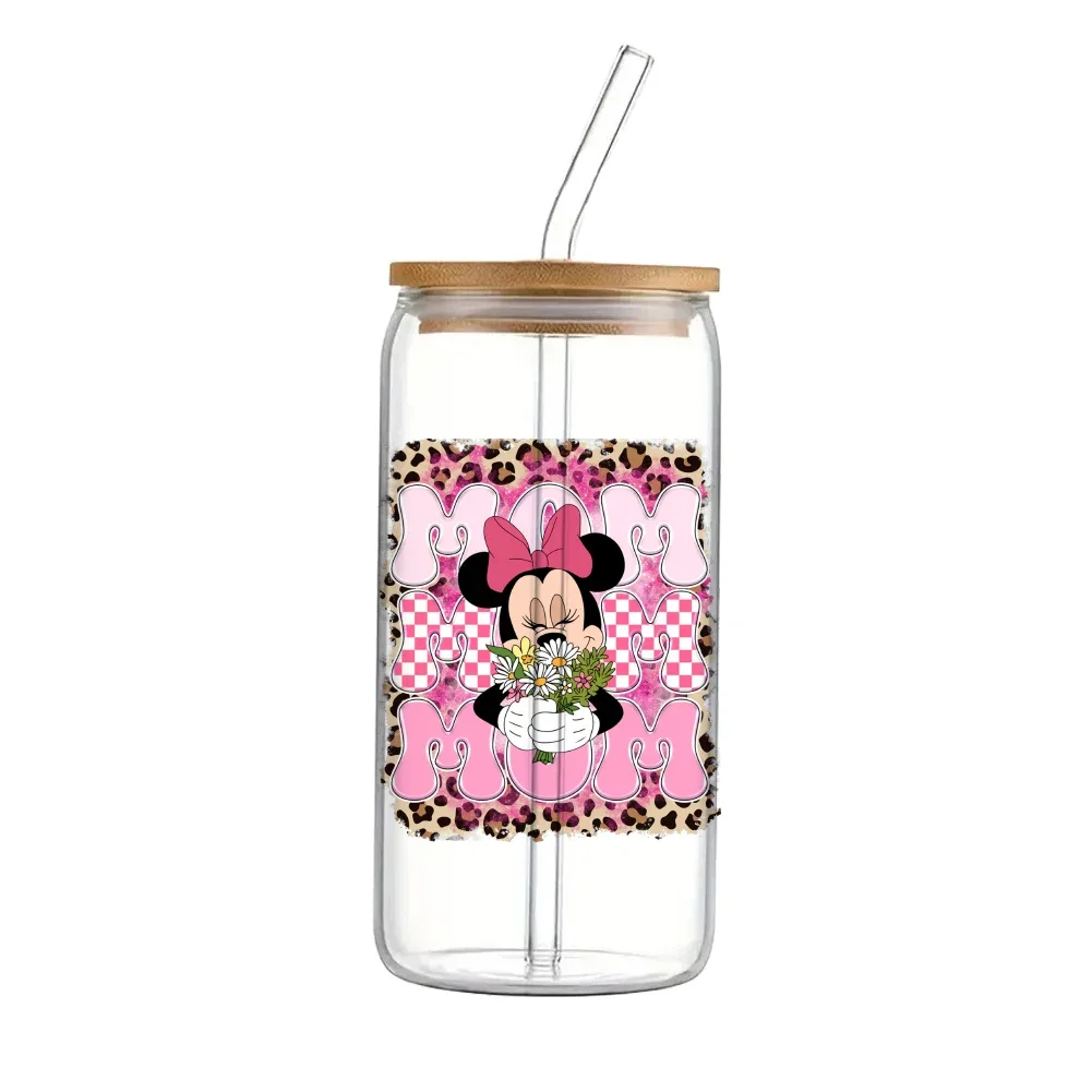 11x11cm Disney Mickey Mouse Mom Pattern UV DTF Sticker Waterproof Decals For 16oz Glass Cup Wrap Stickers