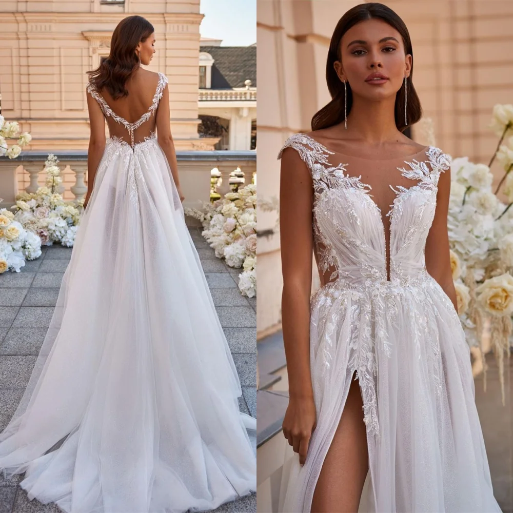 

Customized High Quality White Organza Wedding Dress Sexy V-neck Spaghetti Straps Backless Bridal Party Romantic Bridal Gowns