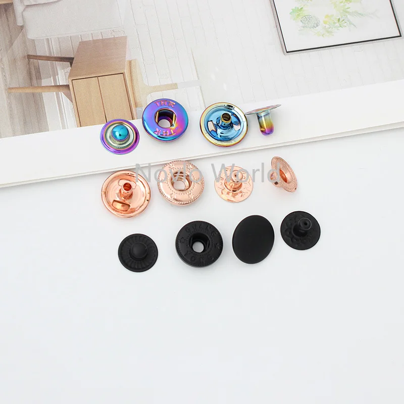 50 sets 10 colors 12mm rose gold, K gold, black Copper snap fastener press button for clothes bag closure button