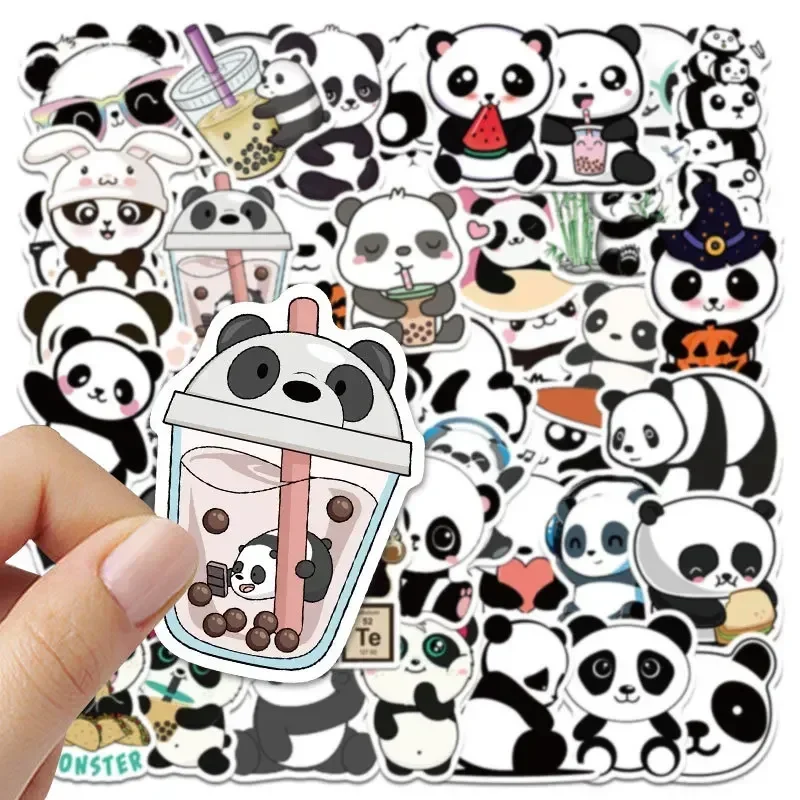 Imagem -02 - Cute Panda Papelaria Adesivos Notebook Infantil Mesa Adesivos Decorativos Impermeável Reutilizável 50 Pcs