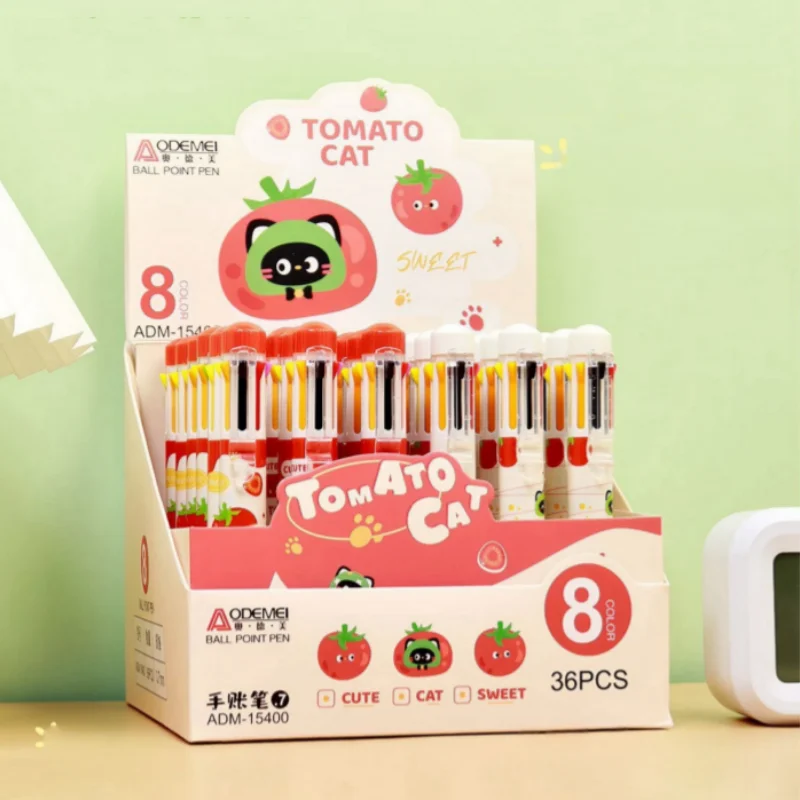 

36pcs/lot Kawaii Tomato Cat 8 colors Ballpoint Pen Cute Press Ball Pens School Office Writing Supplies