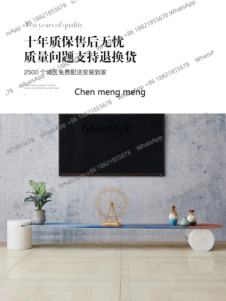 K182xxModern Simple and Natural Marble Hot Melt Tempered Water Ripple Glass Designer Internet Celebrity Home Art TV Cabinet