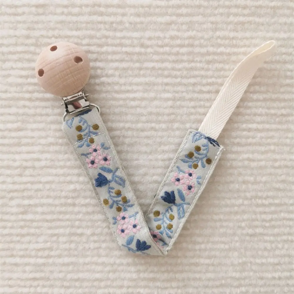 

Ethnic Style Baby Cloth Pacifier Chain Embroidery Floral Wood Soother Holder Dummy Clips Adjustable Nipple Holder Clips Toddler
