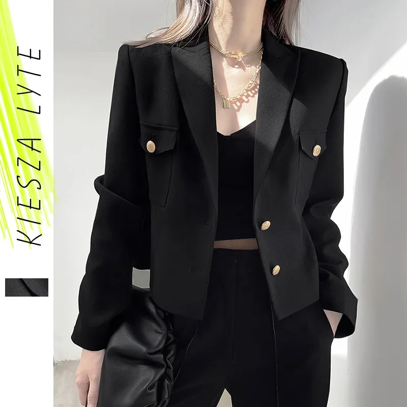 Black Short Suit Jacket Women 2024 Autumn Work Suit Coat Ladies Business Blazers Outerwear