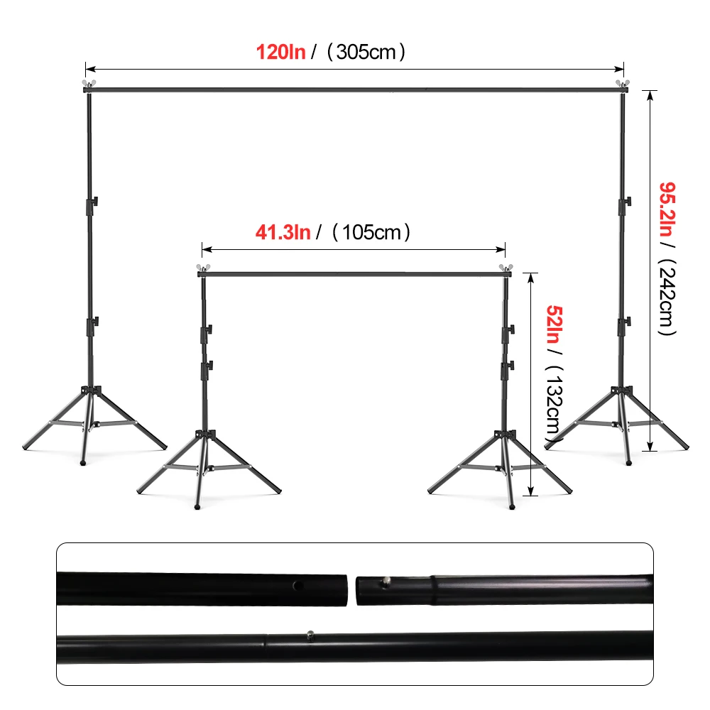 Backdrop Support System Kit With 2/2.6X3M Green Cloth For Muslins Backdrops Telescopic Background Stand Adjust Carry Bag Clip