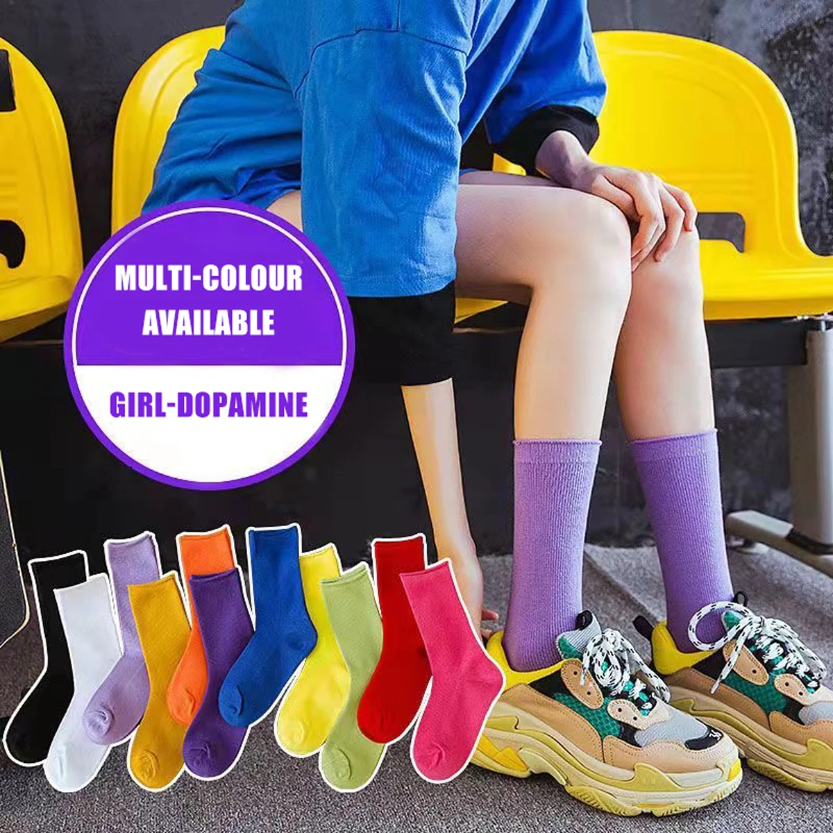 ALP colored socks Youthful vitality – dopamine teenage girl movement socks Middle barrel anti-skid Ins soft like a baby