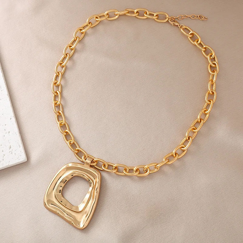Irregular Hollow Oval Pendant Black Rope Cord Necklace Minimalist Abstract Vintage Neck Accessory for Women