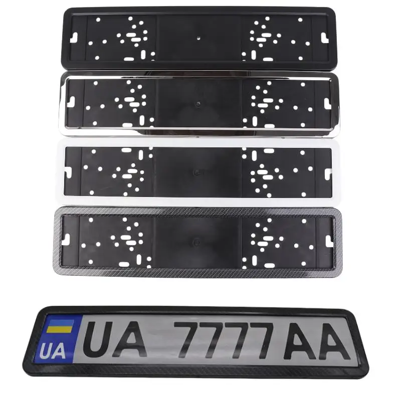 Black Stainless Steel License Plate Holder Frame Cover, Standard Metal Number Plate Mount Bracket for RU UA EU Region