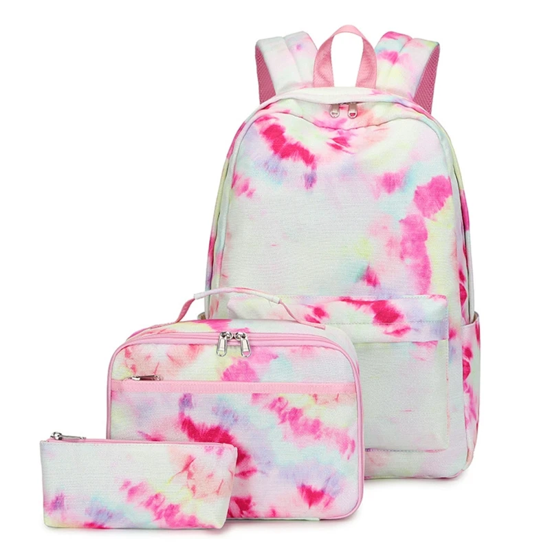 

School Backpack with Lunch Tote Pencil Bag for Teen Girls Multi Pocket Schoolbag Cute Student Daypack Tie Dye Book Drop Shipping