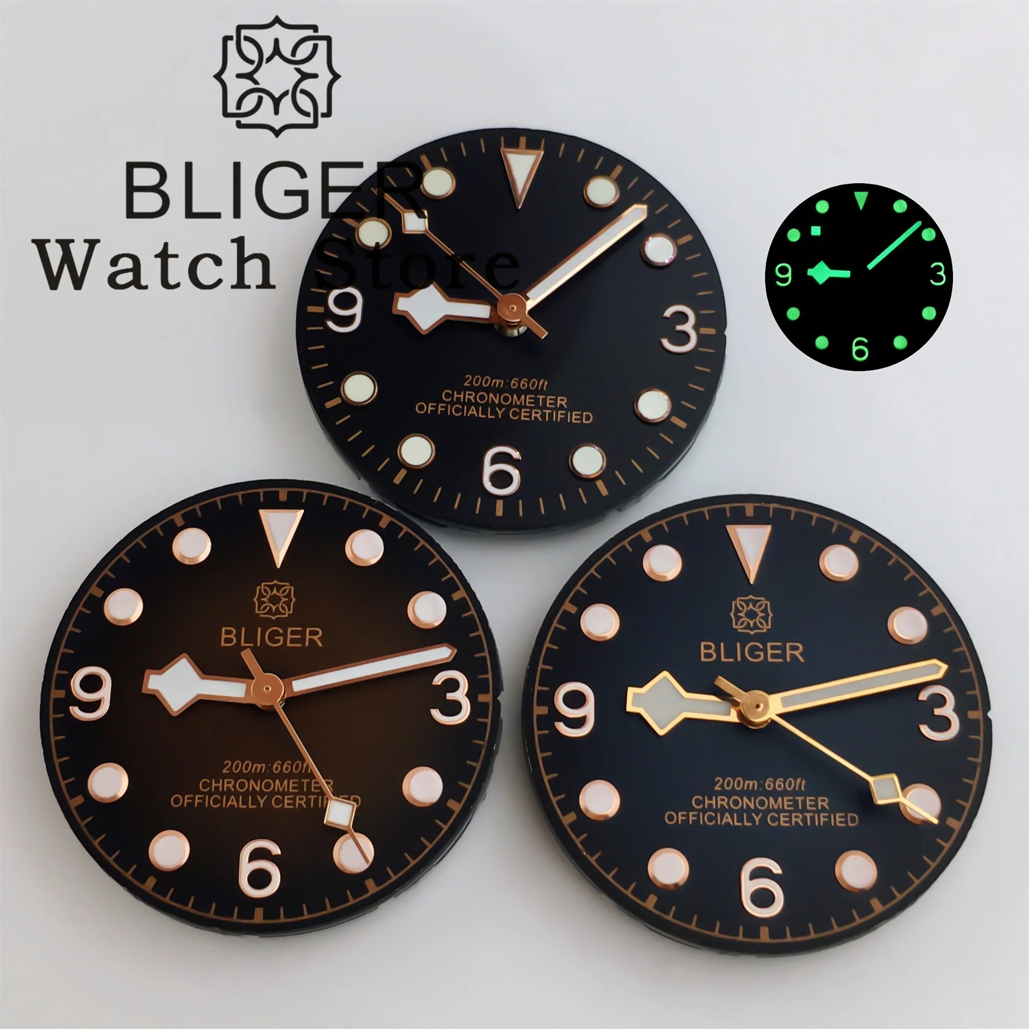 BLIGER 29mm Gradient Dial Vintage Black Brown With Rose Gold Snowflake Hands Fit NH35 NH36 ETA2824 2836 Miyota DG PT5000Movement