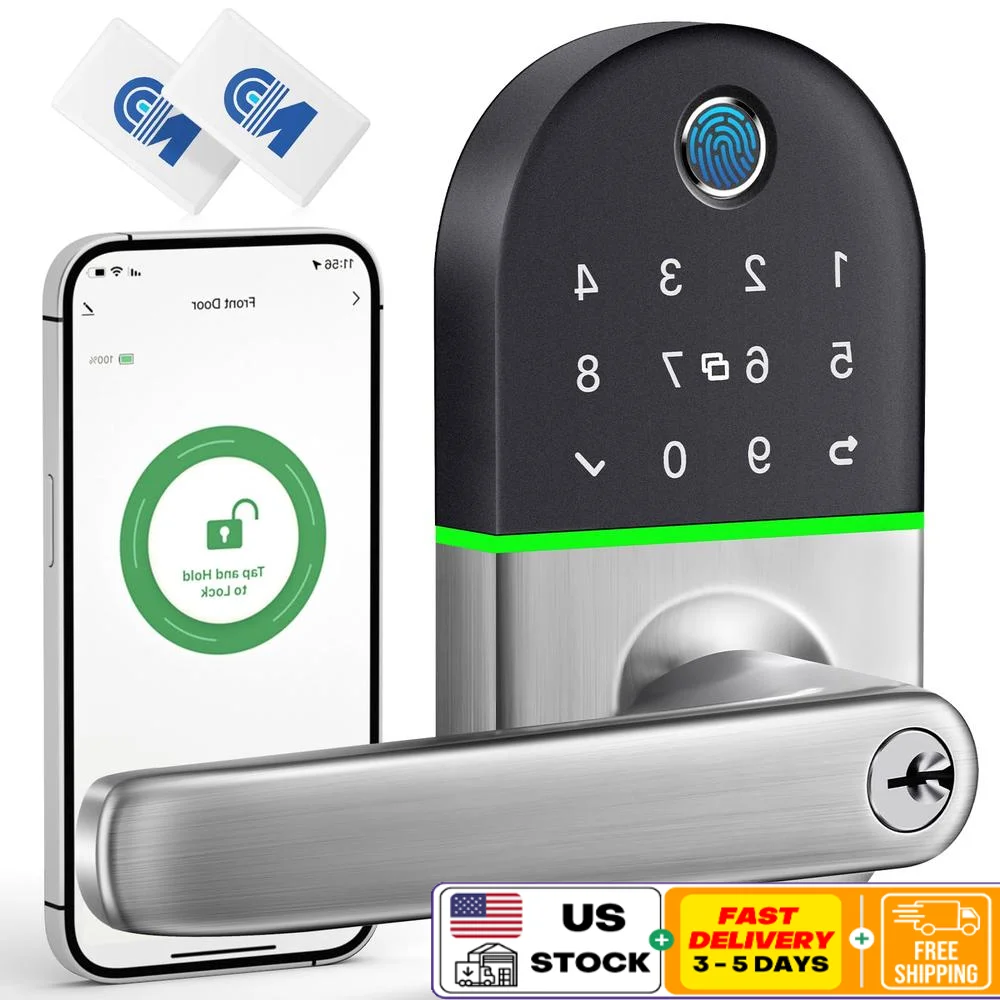 Biometric Smart Door Lock Handle Fingerprint Bluetooth App Control Keyless Remote Access Voice Control Weather-Resistant Easy