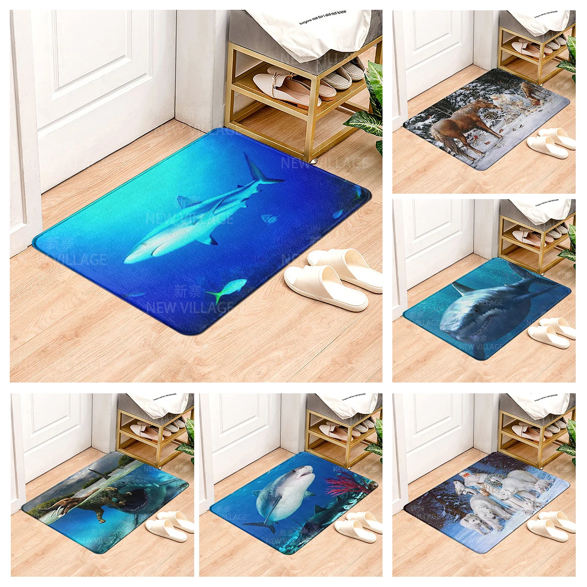 House entrance carpet Home doormat Animal oil painting style Room Foot mat bathroom non-slip mat Kitchen water absorption mat