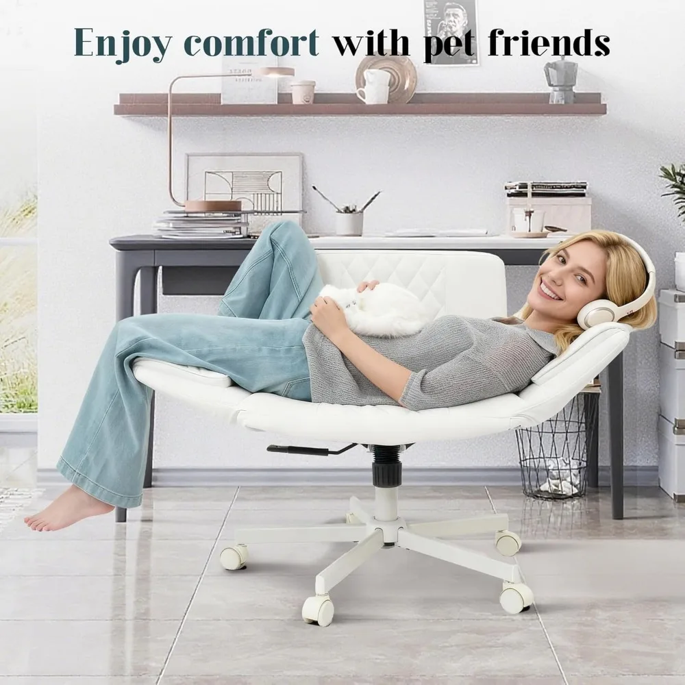 كرسي مكتب، كرسي متقاطع مع عجلات ومساند للذراعين قابلة للتعديل، كراسي مكتب من جلد البولي يوريثان للمنزل والمكتب وغرفة النوم (أبيض) #5