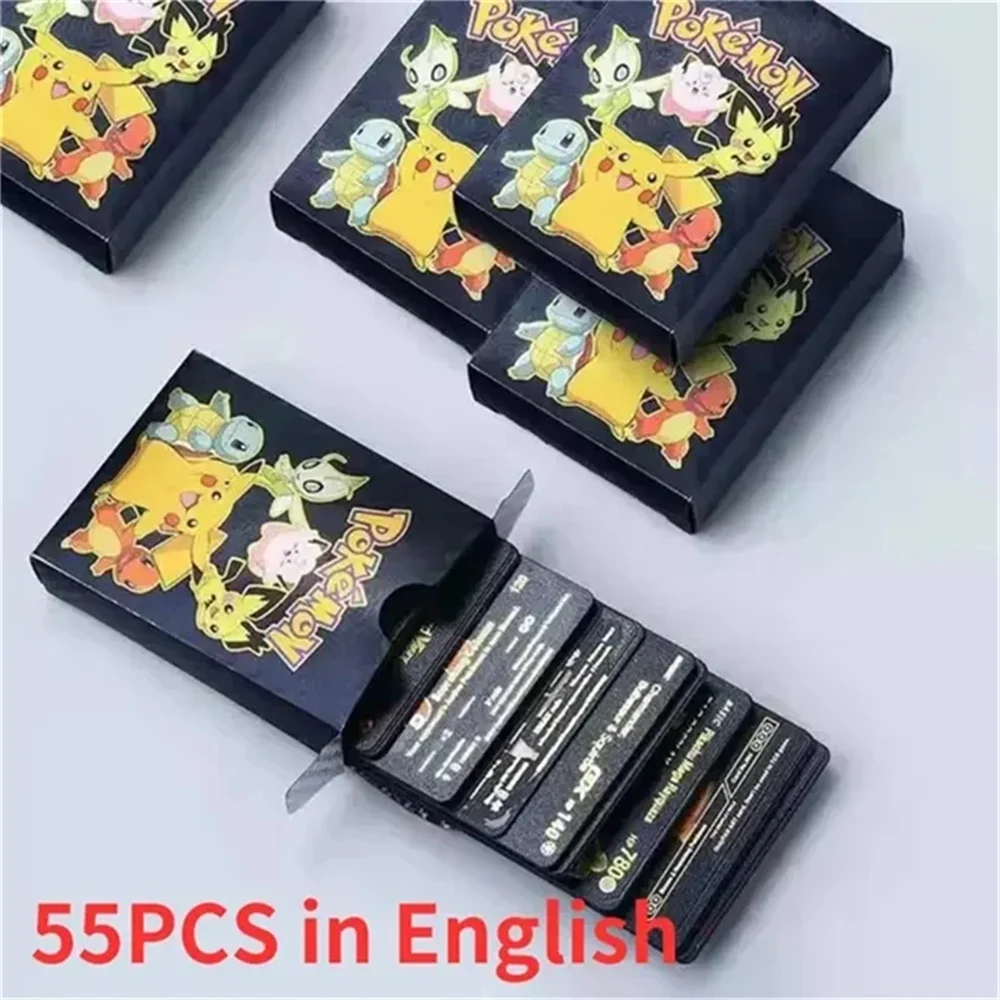 pokemon gold foil card english french german spanish gold black silver kids battle card birthday gift