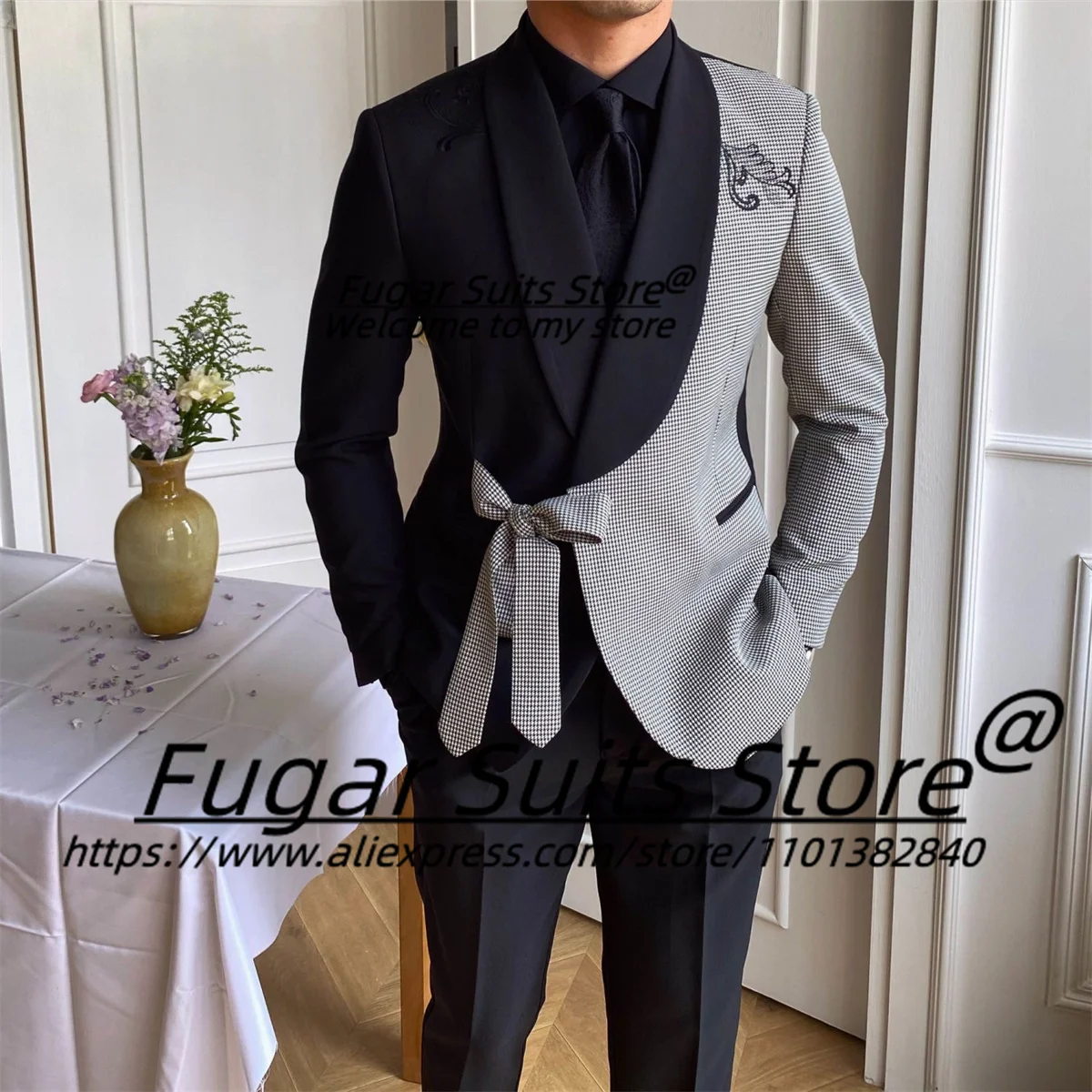 Trajes elegantes de empalme negro para Hombre, esmoquin ajustado con solapa para novio, conjuntos de 2 piezas, chaqueta masculina de moda, último