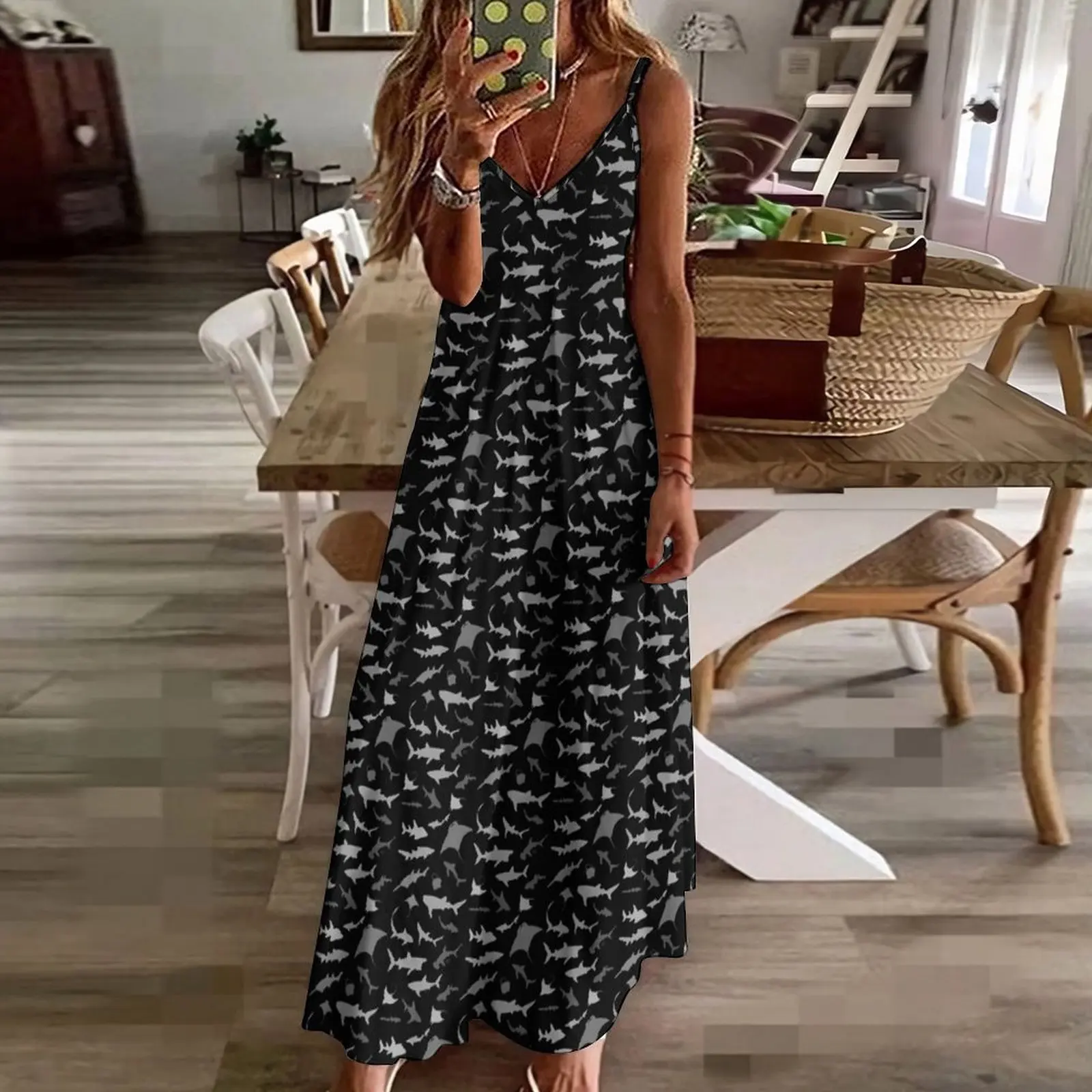 Sharks and Rays: Dark version! Sleeveless Dress summer dress woman 2024 trendy dress women elegant luxury