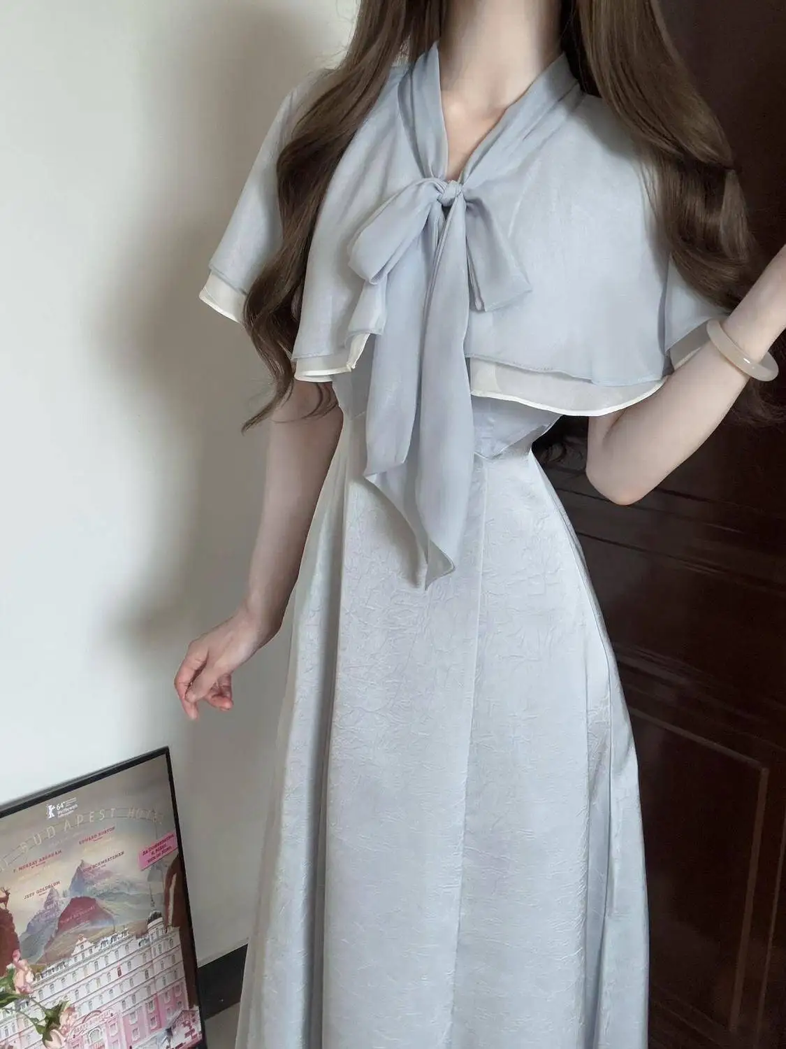 

Japan Style Feng Shui Blue Cape Waist Dress Women'S Summer New Waist A-Line Skirt