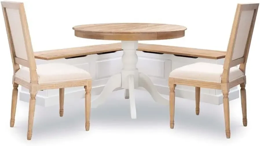 Backless Wood Corner Kitchen Breakfast Nook Bench, with Hidden Storage, in White & Natural Finish