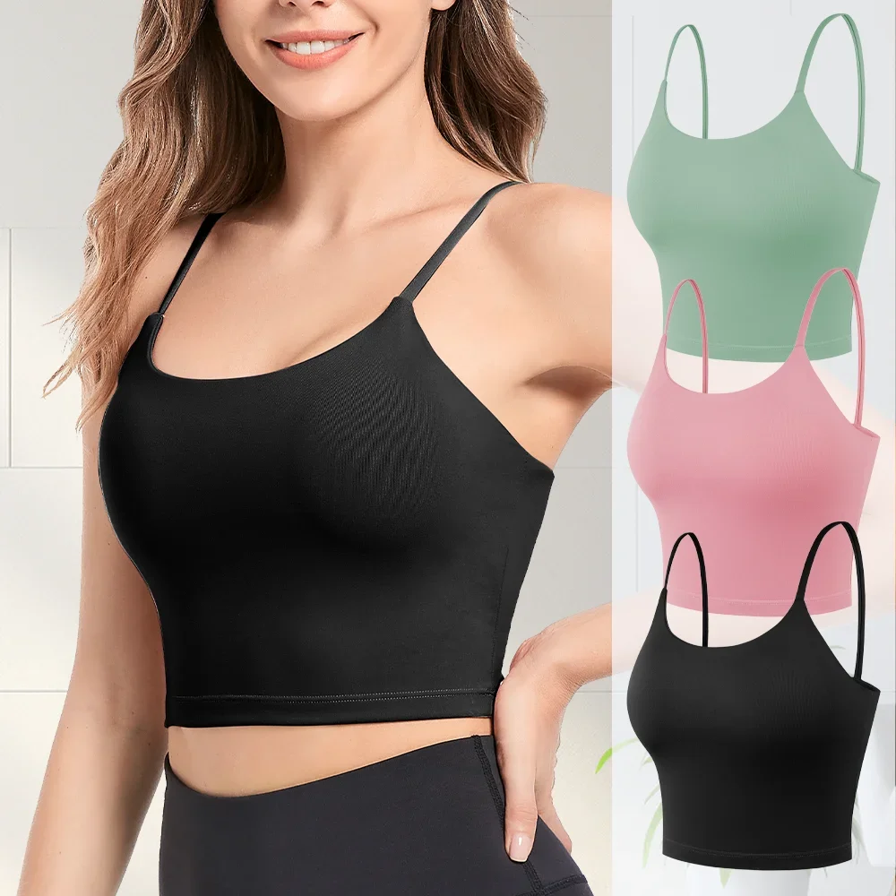 POKARLA Women's Sports Bras Comfort Yoga Bra With Removable Pads Soft Stretch Wire Free Fitness Vest Slim Straps Large Size 1PC