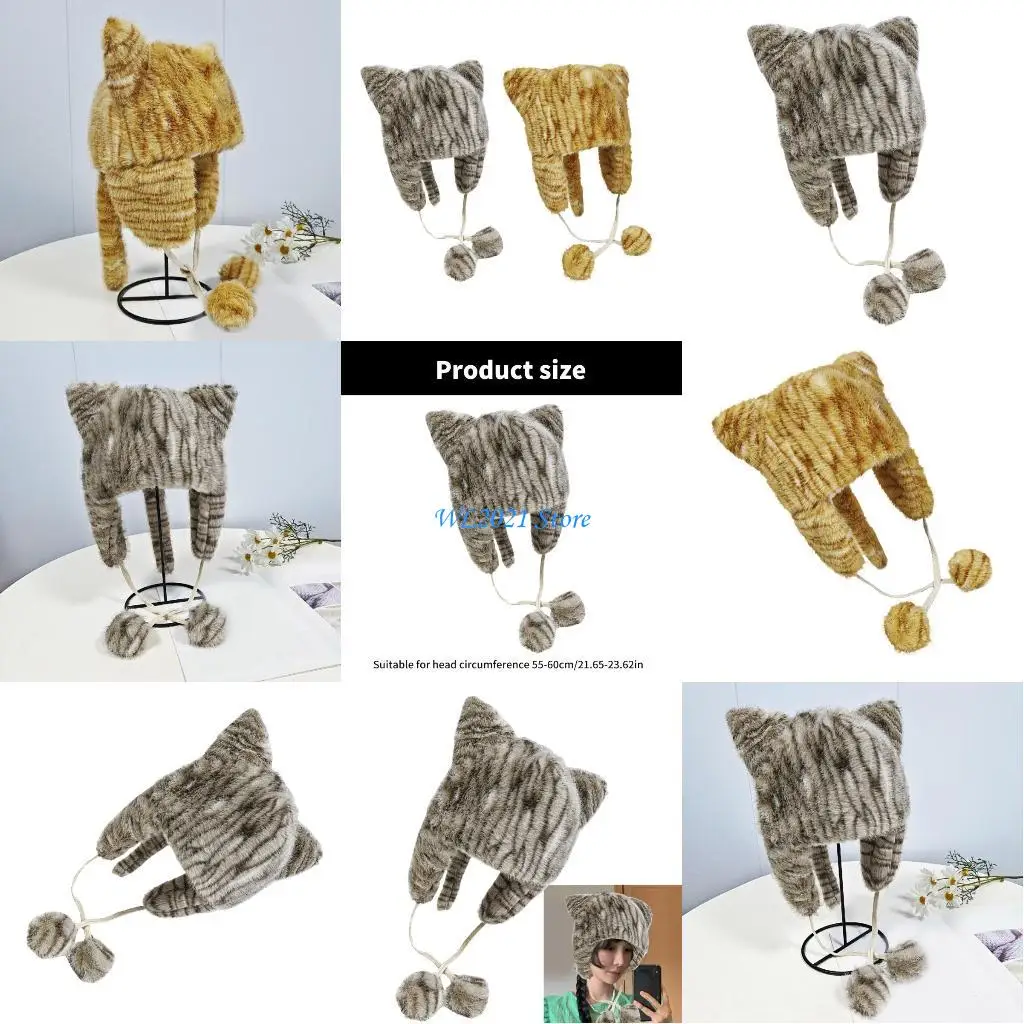 

G5GC Warm Plush Bear Ear Hat Hooded Skull Caps Furry Thickened Hat Outdoor Headwear Skiing Mountain Climbing Coldproof Caps