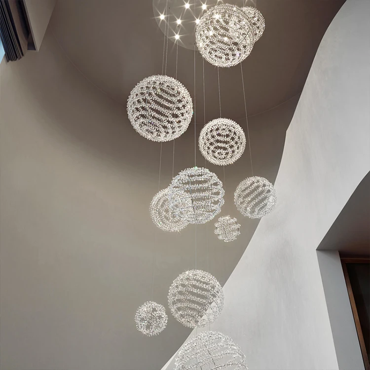Custom Nordic Crystal Ball Chandelier New Design Long Oval Shape Ceiling Lighting for Hotel Lobby Banquet Hall or Living Room